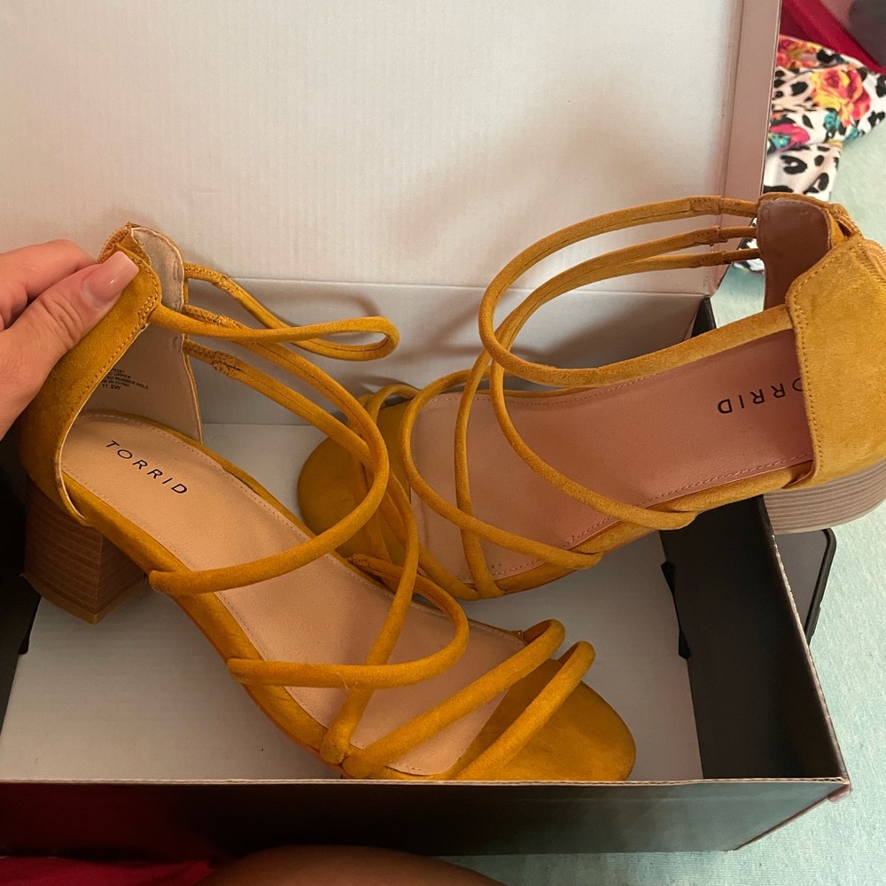 Mustard color block heels